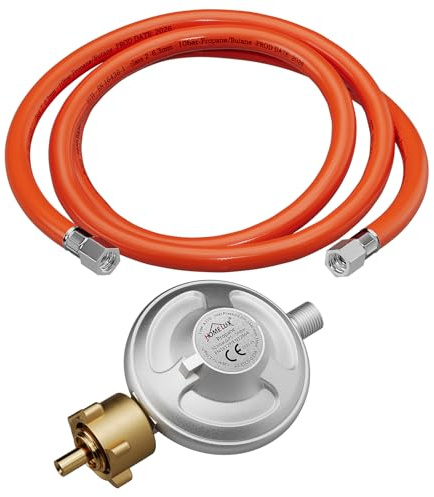 HOMELUX Gasschlauch mit Druckminderer 50 mbar, mit 1,5m Schlauch | Gasdruckregler für Gaskocher, Gasgrills und Gasheizung, Druckminderer Set