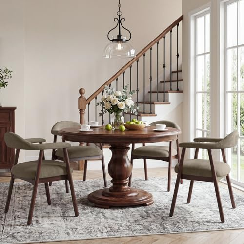 MALOL Lot de 4 chaises de Salle à Manger avec accoudoirs, Chaise rembourrée en Tissu Dossier incurvé et Pieds en Bois, Style Moderne des années 50 pour Cuisine et Salle à Manger, Camel