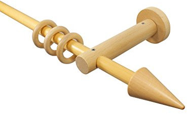iso-design Holz Gardinenstangen in der Farbe Buche mit 16 mm Durchmesser Endstück Sharp, Länge 120 cm