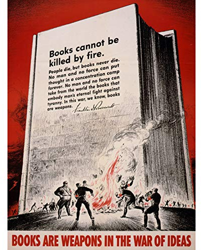 Wee Blue Coo Prints WAR WWII Book Burning Roosevelt Weapon FIRE NATIONAL Socialism Poster 30X40 cm 12X16 IN Krieg 2. Weltkrieg Buch Feuer