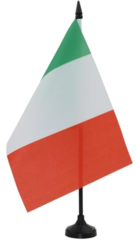 AZ FLAG - Drapeau De Table Italie 21x14 cm - Petit Drapeau Italien De Bureau 100% Polyester Avec Hampe De 25cm Et Socle En Plastique Noir