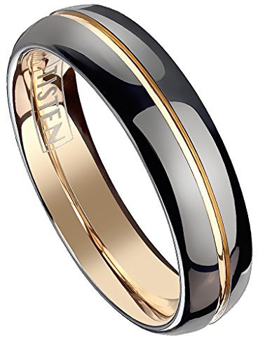 Piersando Band Ring Silber Bandring Ehering Partnerring Liebesring Damen Herren Titan Wolfram Schwarz Rosegold IP ohne Stein Rose Gold Größe 71 (22.6)