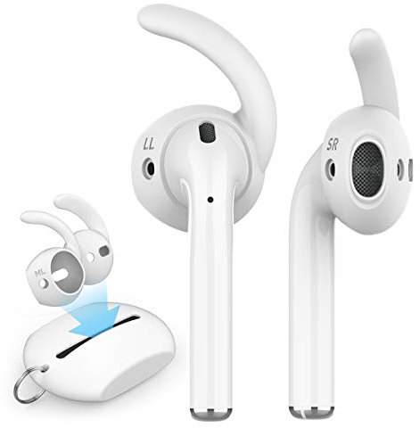 AhaStyle 3 Pairs Ear Hooks Cover Silicone Accessories Tips Compatible with Apple AirPods 2 & 1 or EarPods-[Added Silicone Storage Pouch](S/M/L) (White)