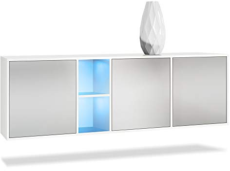 Vladon Kommode Cuba, Made in Germany, Weiß matt/Hellgrau seidenmatt inkl. LED - Modernes Sideboard für Ihr Wohnbereich - (BxHxT) 182x53x35 cm