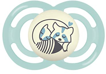 MAM Perfect Night Luminous Pacifier in Skinsoft Silicone with Soother Holder, 6+ Months, Light Blue