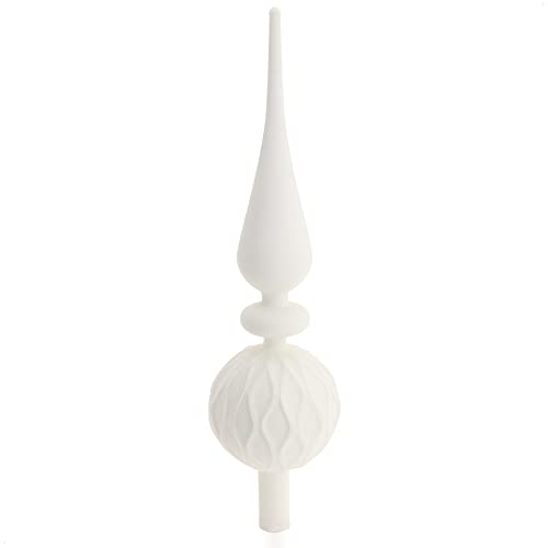 com-four® Cima dell'albero di Natale Lucida - Cima dell'albero di Natale in Vero Vetro per Natale - Cima dell'albero di Natale per L'Albero di Natale (31cm - Solo Bianco)