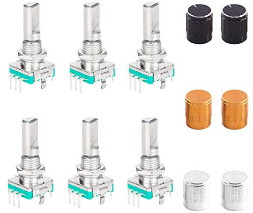 Youmile 6PCS EC11 Drehgebercode Schalter 5 poliger 20mm Digitalpotentiometer Druckknopfschalter für Arduino mit 6PCS Knopfkappe