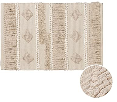 BUTLERS Teppich mit Fransen 90 x 60cm Beige -All Nature- | Dekoration im Boho und Landhausstil | Fußmatte für Bad, Küche, Flur, Wohnzimmer und für den Außenbereich auf Balkon oder Terrasse