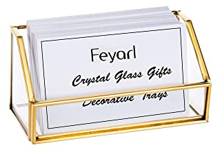 Feyarl Porte-cartes de visite en verre doré pour cartes de visite de bureau, organisateur de cartes de visite pour réunion, magasin, réception, exposition