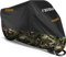Favoto Housse de Protection Imperméable pour Moto Couverture 210D avec Bande Réfléchissante Résistant aux Poussière Pluie Neige UV Vent Soleil Déjections d'oiseaux, 265x105x125cm Noir+Camouflage