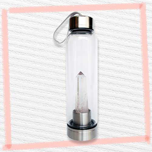 Crystal Infused Water Bottle - Clear Quartz - Crystal Water Bottle, Gemstone Infused Glass Water Bottle, Different Crystal Options to Create Energy Elixirs