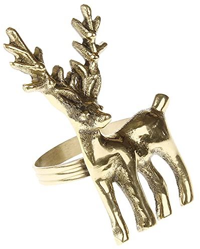 MACOSA WV50593 6er Set Serviettenringe Hirsch Gold Servietten Halter Tischdekoration Serviettenhalter Tischset Tisch- Dekoration Geweih Hirschgeweih