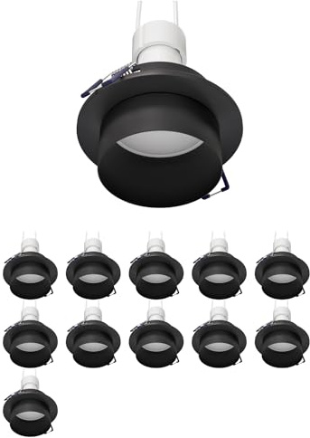ledscom.de 12x Deckeneinbaurahmen KRON, rund, schwarz matt, inkl. GU10 LED 450lm, warmweiß