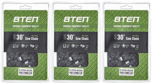 8TEN Full Chisel Chainsaw Chain 30 Inch .063 .404 91DL for Stihl 088 M 39460050091 (3 Pack)