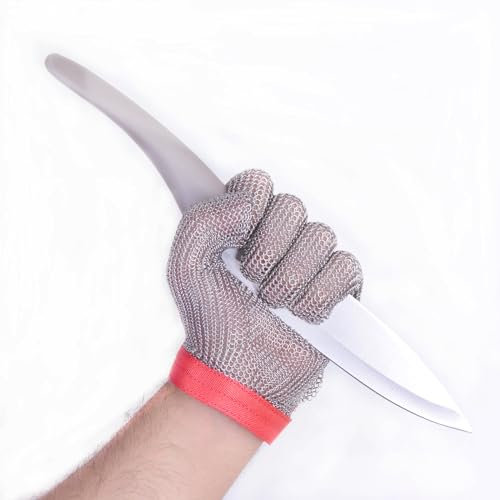 Cut Resistant Gloves Stainless Steel Chainmail Mesh Butcher Glove, Reusable Safety Cut Protection Gloves for Kitchen Chef Meat Cutting, Shucking Fish (L)