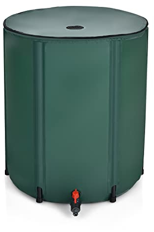 COSTWAY Serbatoio Cisterna Raccolta Acqua, Contenitore per Acqua Piovana, Pieghevole, Antidebordante, Con Tappo Filtro, Valvola di Straripamento e Valvola a Rete (225 L)