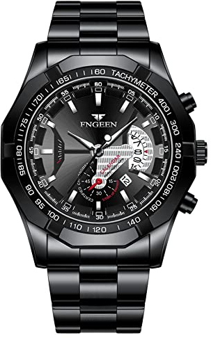 JewelryWe Herrenuhr Edelstahl Quarz Analog Armbanduhr 30M Wasserdicht Business Causual Uhr mit Datum Kalender und Leuchtend Zeiger Vatertagsgeschenk, Schwarz