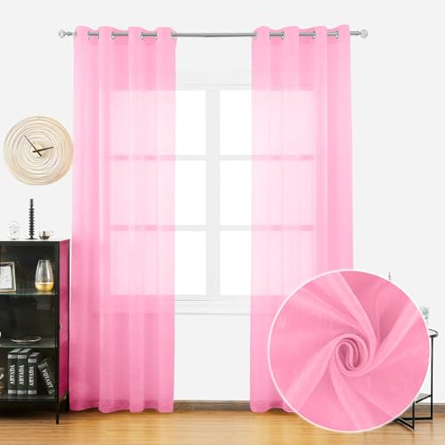 BOD HOME, 2 Piezas Cortinas Translúcidas para Salón, 140x260cm, Accesorio con Ojales para Ventanas, Cortinas Decorativas para Dormitorio/Habitación, Modernas, Frescas, Cortinas Hogar, Rosa Claro