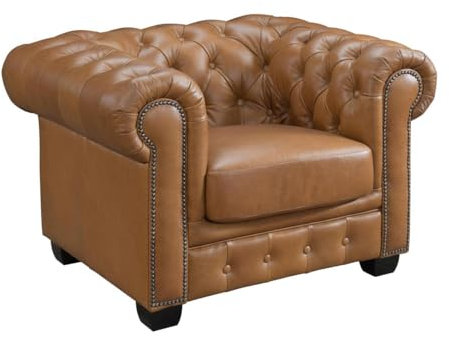 Vente-unique-Chesterfield Ledersessel - Büffelleder - Karamellbraun - Brenton