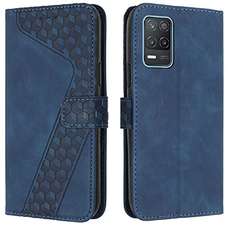 OKZone Kompatibel mit Realme 8 5G / Realme Narzo 30 5G Hülle, PU Leder Handyhülle Tasche Wallet Schutzhülle Flip Cover Klappbar Brieftasche Etui mit Magnet Kartenfach TPU Lederhülle (Blau)