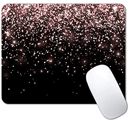 IMAYONDIA Tapis de souris rose doré pailleté noir, base en caoutchouc antidérapant, tapis de souris pour femme, tapis de souris pour le travail, les jeux, le bureau, 24,1 x 20,1 cm - Beau design