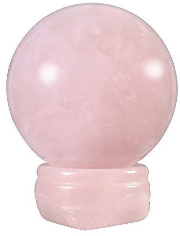 KYEYGWO 4cm Natural Rose Quartz Crystal Ball Decor with Gemstone Stand, Polished Round Decorative Stone Sphere Sculpture Fengshui Ornament for Reiki Healing and Meditation