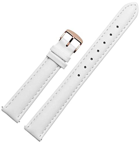 SZCURC 14-16 mm echtes Leder-Uhrenarmband, weiches und langlebiges Ersatzband, Weiße Rose, 15 mm