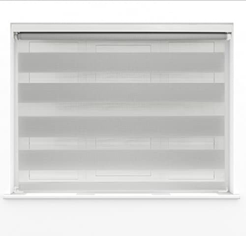 Grey Dual Layer Zebra Day & Night Roller Blinds Light Filtering Material with Metal Brackets & Fittings 140cm Width x 160cm Length