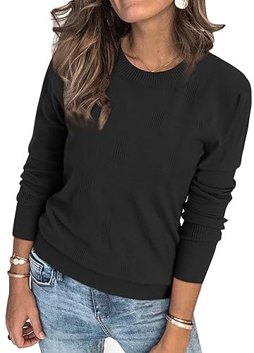 Arach&Cloz Pullover Damen Herbst Winter Strickpullover Pulli Elegant Langarm Winterpullover Rundhals Tops Sweatshirt (Schwarz,M)