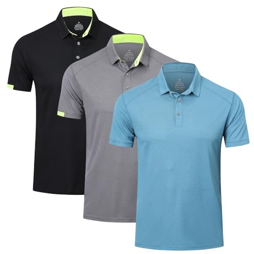 HUAKANG 3er Pack Poloshirt Herren Kurzarm Schnelltrocknend Atmungsaktives Tennis Poloshirt Herren Casual Polohemd Sommer Outdoor Sports Golf T-Shirt 0506-Black Grey Haze Blue-L