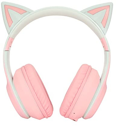 Auriculares Plegables Inalámbricos con Orejas de Gato Bluetooth para Juegos con Luz LED (Rosa)