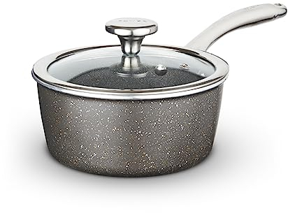Tower T900216 Cerastone Pro 20cm Forged Aluminium Saucepan with Tempered Glass Lid, Non-Stick Coating, Graphite