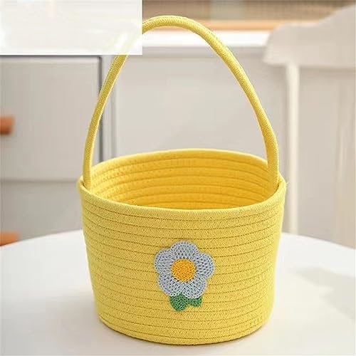 CULASIGN Aufbewahrungs Korb Geflochten Baumwollseil,Handgemachte Blumen Korb Aufbewahrung Wickeltisch Organizer, Storage Basket für Kinderzimmer Wohnzimmer Bad (Gelb)
