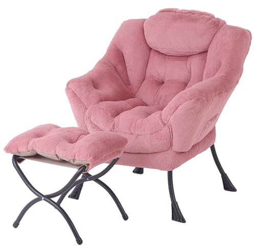 Tiita Faulsessel mit Hocker, Moderner großer Akzent-Loungesessel, Freizeit-Sofasessel mit Hocker, Lesesessel mit Fußstütze für Schlafzimmer, Wohnzimmer, Studentenwohnheime, Garten und Hof
