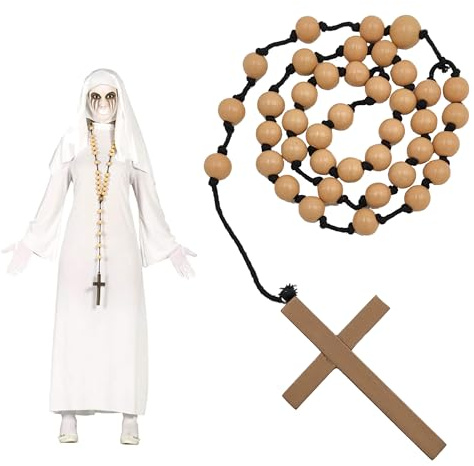 Halskette Rosenkranz, religiös, Herren, Damen, Erwachsene, Kreuz, Rosenkranz, Kostüm Mönch, Nonne, Priester, Rosenkranz, Halloween, Karneval, Priesterkreuz, largo, Polyester, Nicht zutreffend