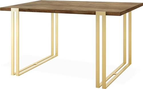 Ausziehbarer Esstisch - Großer Tisch im Loft-Stil mit Golden Metallbeinen 160 bis 260 cm - Industrietisch für das Wohnzimmer - Spacesaver - Lefkas Eiche - 160 x 90 cm