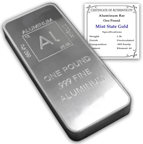 Briefbeschwerer aus Aluminium, 0,5 kg, mit Element-Design, mit Echtheitszertifikat (0,5 kg) von Mint State Gold | Elementdesign mit Echtheitszertifikat