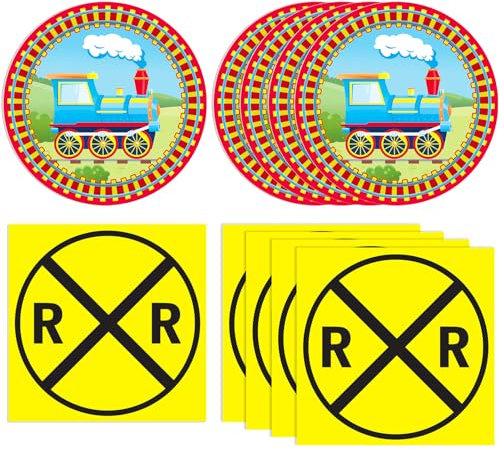 40 PCS Happy Train Party Supplies Train Theme Birthday Decorations Tableware Set Including Plates Napkins for Boys Girl Birthday Baby Shower