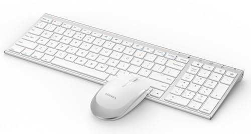 seenda Set tastiera e mouse wireless ricaricabile, tastiera e mouse USB 2,4 G, ultra sottile, compatto, silenzioso, layout UK per PC, computer, laptop, bianco e argento
