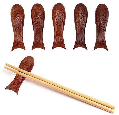 5 Pcs Baguettes Repose en Bois Naturel, Support de Repose Baguettes en Forme de Poisson de Style Japonais, Porte Baguettes Support de Fourchette Cuillères Décor de Table pour Banquets Fêtes Restaurant