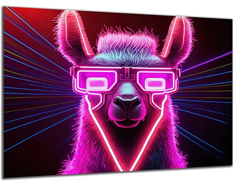 DARO Design - Wand-Bild 6mm HDF 70x50 cm Neon Lama Alpaca- Wand-Deko Bilder Wohnzimmer