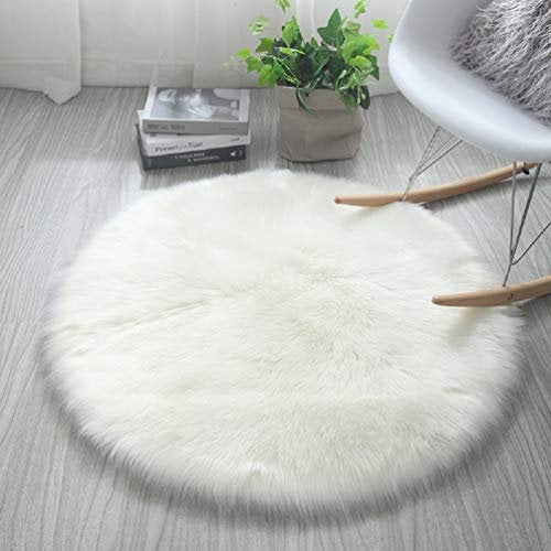 HARESLE Runder Teppich, Flauschiger Weißer Kunstfell Teppich, Maschinenwaschbarer Runder Teppiche für Schlafzimmer, Wohnzimmer, Kinderzimmer (Weiß,60cm/24 Zoll)