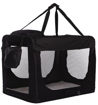 Reisebox Schwarz S (60 cm) – Nylon-Softbank – faltbar – leichte Hundebox – Autobox Transportbox