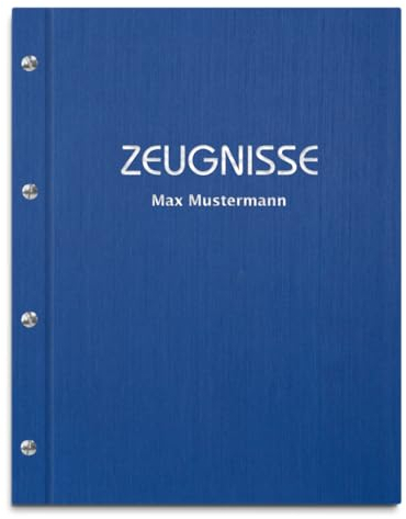 Personalisierte Zeugnismappe mit eigenem Namen in blauer Leinenoptik – inkl. 12 Sichthüllen – Handgefertigte Mappe für Zeugnisse und Urkunden