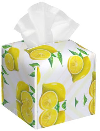 Gelbe Zitrone, quadratisch, doppelseitig, Leder, Taschentuchbox, wasserdicht, glatt, stilvoll, vielseitig, die perfekte Taschentuchbox