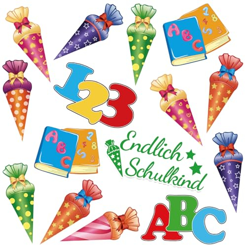 UPINS 40 Stück Streudeko Einschulung Deko, Einschulung Konfetti Glänzend Bunt Zuckertüten ABC Schultüte 123 Schulanfang Deko für Mädchen Junge Tischdeko Einschulung Schulkind Deko