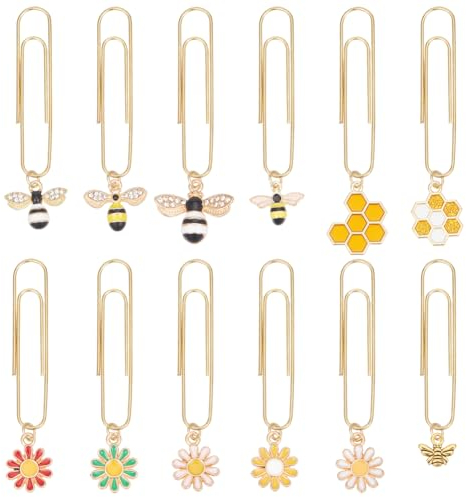 OLYCRAFT 12 Stück Planerklammern In Gemischter Form Bienenblume Buntes Büroklammer-Set Goldene Lange Büroklammern Lesezeichen Für Dokumente Notizbücher Sammelalben Bürobedarf