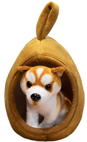 LICHENGTAI Hund Plüschtier mit Hundehütte, Hund Plüsch Puppe hängende Dekoration Hund Nest hängende Ornament Spielzeug für Kinder Urlaub Party Geschenk