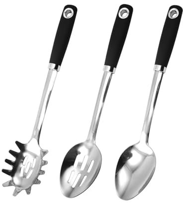 YISSSN Juego de cucharas grandes de 14 pulgadas, cuchara de cocina, servidor de espagueti, cuchara ranurada de acero inoxidable, juego de utensilios de cocina de metal