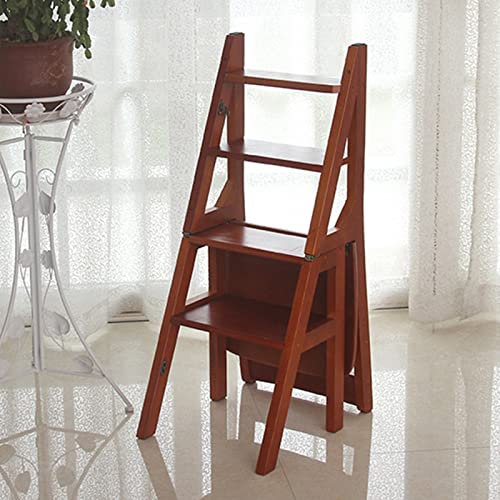 Wooden Step Ladder air Foldable 4 Steps Stool Heavy Duty Anti-Slip Foot Stools Ladder Stairs air Multifunction Library Steps Bookshelf Display Shelves